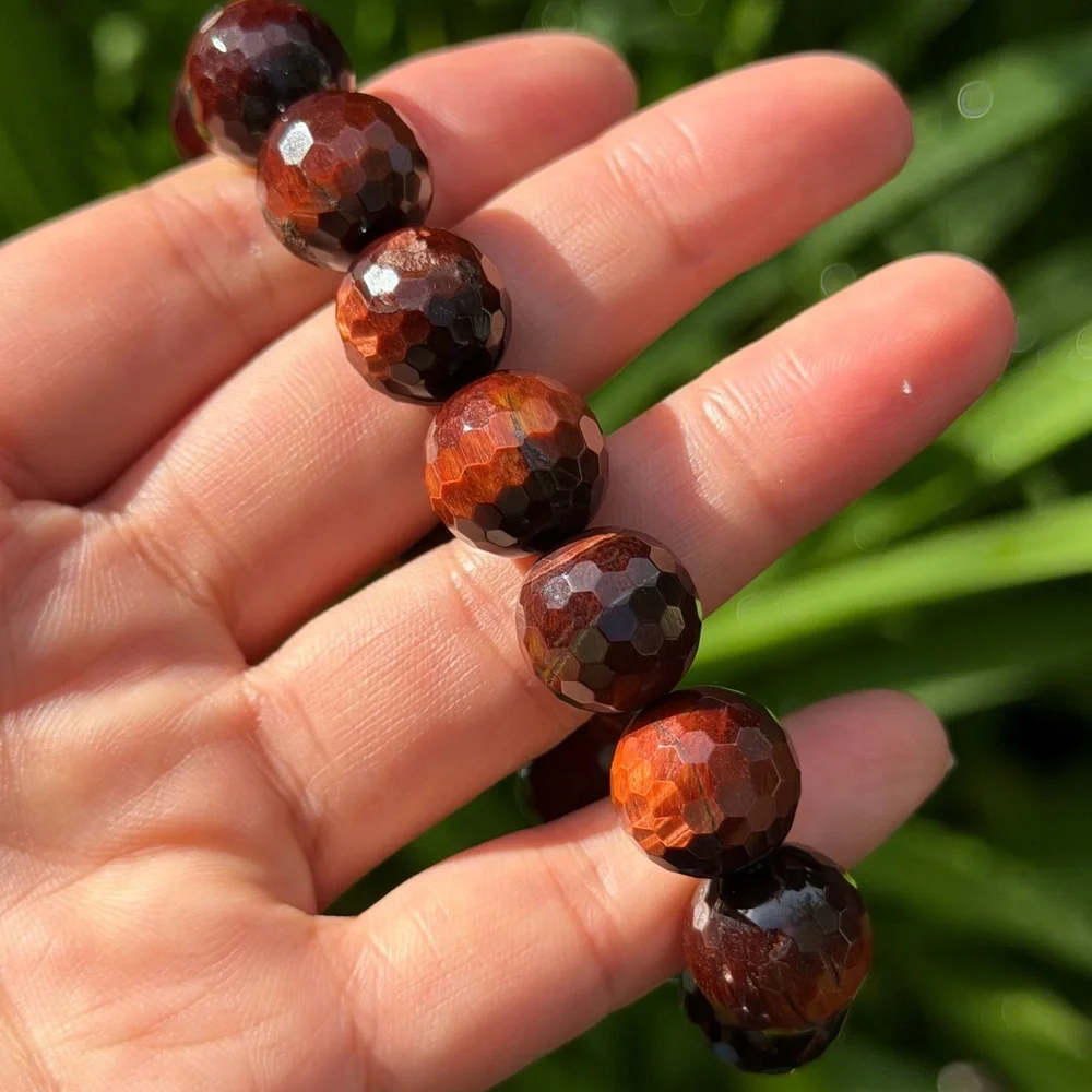 14mm stretchable faceted sparkling red tiger eye‎ bracelet 0584